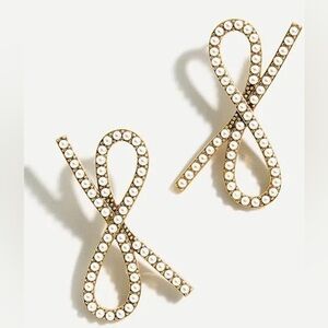 J. Crew Gold and Pearl Bow Statement Earrings